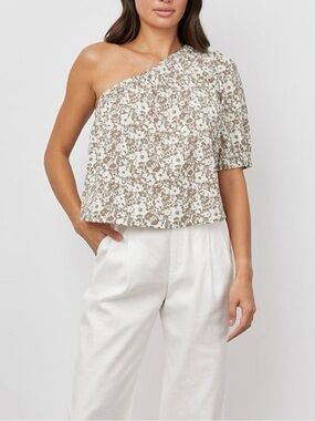 Rails One-Shoulder Floral Top in Beige and White